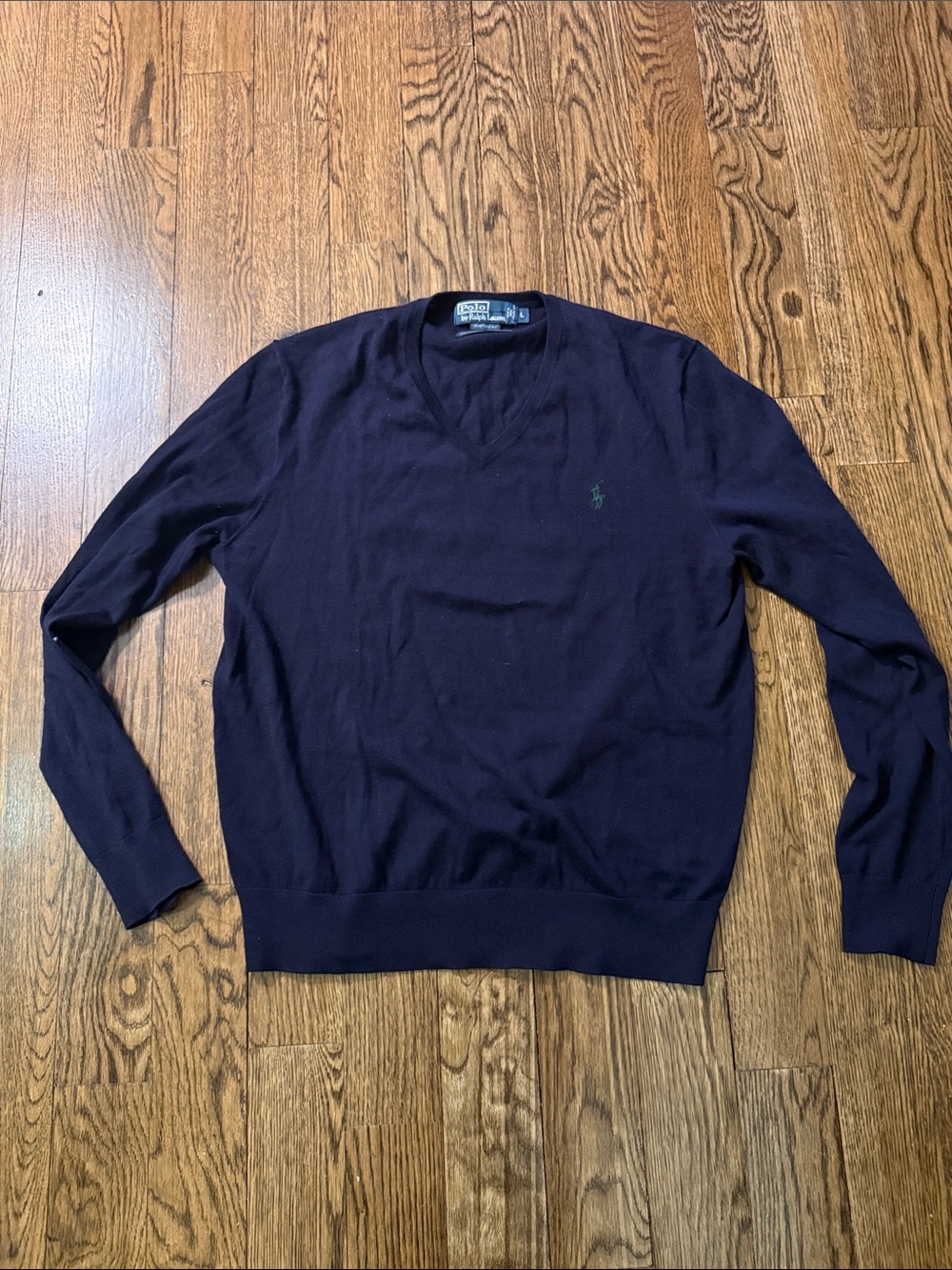 Polo Ralph Lauren Men’s V Neck Sweater Size L EUC Navy Solid